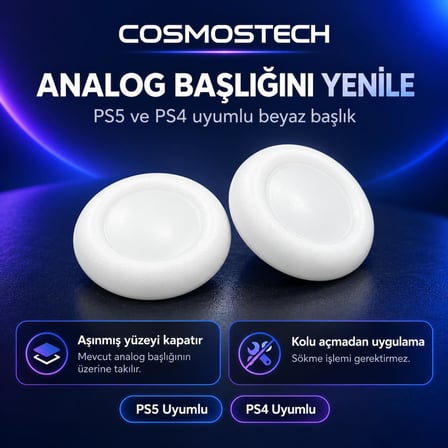 Cosmostech PS5 PS4 Uyumlu Yedek Analog Joystick Başlığı 12 Adet – Aşınmış Sökülmüş Analog İçin Uyumludur Replacement Thumbstick Renkli Beyaz