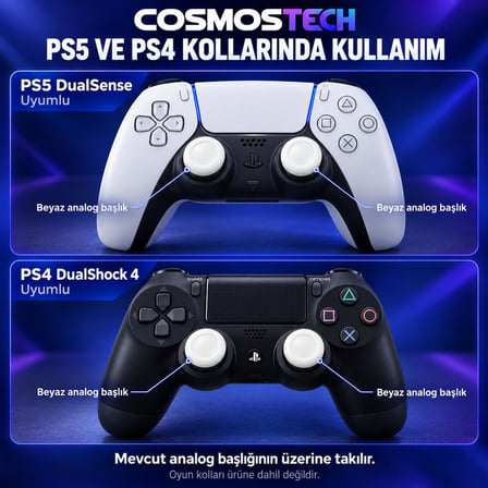 Cosmostech PS5 PS4 Uyumlu Yedek Analog Joystick Başlığı 12 Adet – Aşınmış Sökülmüş Analog İçin Uyumludur Replacement Thumbstick Renkli Beyaz