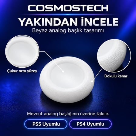 Cosmostech PS5 PS4 Uyumlu Yedek Analog Joystick Başlığı 12 Adet – Aşınmış Sökülmüş Analog İçin Uyumludur Replacement Thumbstick Renkli Beyaz
