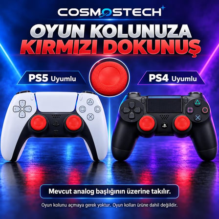 Cosmostech PS5 PS4 Uyumlu Yedek Analog Joystick Başlığı 12 Adet – Aşınmış Sökülmüş Analog İçin Uyumludur Replacement Thumbstick Renkli Kırmızı