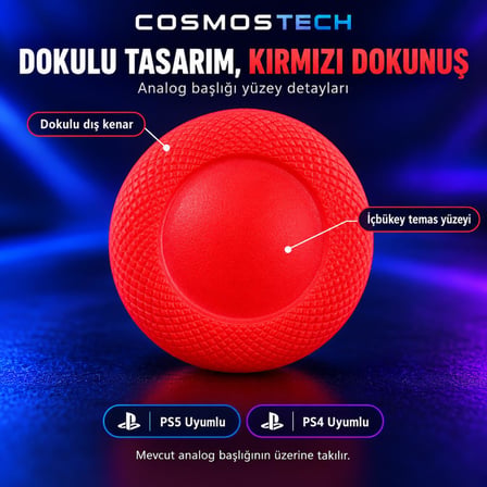 Cosmostech PS5 PS4 Uyumlu Yedek Analog Joystick Başlığı 12 Adet – Aşınmış Sökülmüş Analog İçin Uyumludur Replacement Thumbstick Renkli Kırmızı