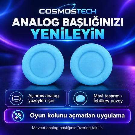 Cosmostech PS5 PS4 Uyumlu Yedek Analog Joystick Başlığı 12 Adet – Aşınmış Sökülmüş Analog İçin Uyumludur Replacement Thumbstick Renkli Mavi