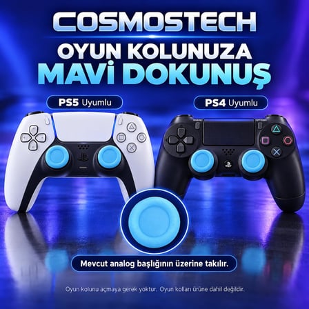 Cosmostech PS5 PS4 Uyumlu Yedek Analog Joystick Başlığı 12 Adet – Aşınmış Sökülmüş Analog İçin Uyumludur Replacement Thumbstick Renkli Mavi