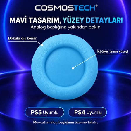 Cosmostech PS5 PS4 Uyumlu Yedek Analog Joystick Başlığı 12 Adet – Aşınmış Sökülmüş Analog İçin Uyumludur Replacement Thumbstick Renkli Mavi