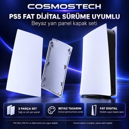 Cosmostech PS5 Fat Digital Edition Uyumlu Konsol Koruyucu Kapak Seti CS5-018 – PlayStation 5 Dijital Sürüm Yan Panel Faceplate Beyaz