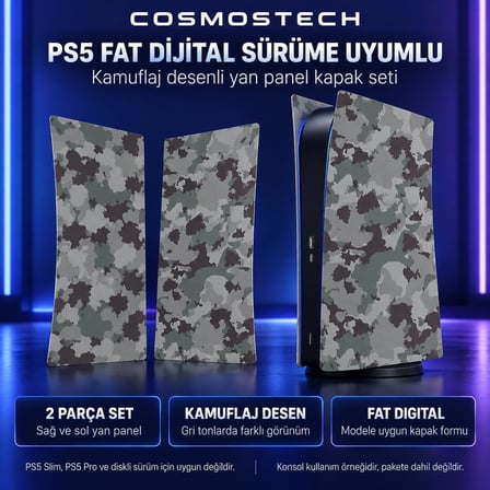 Cosmostech PS5 Fat Digital Edition Uyumlu Konsol Koruyucu Kapak Seti CS5-022 – PlayStation 5 Dijital Sürüm Yan Panel Faceplate Army Kamuflaj