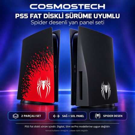 Cosmostech PS5 Fat CD Edition Uyumlu Konsol Koruyucu Kapak Seti CS5-025 – PlayStation 5 CD Sürüm Yan Panel Faceplate Spider Desenli