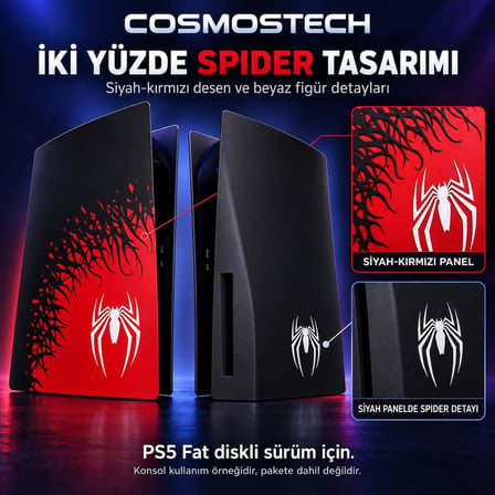 Cosmostech PS5 Fat CD Edition Uyumlu Konsol Koruyucu Kapak Seti CS5-025 – PlayStation 5 CD Sürüm Yan Panel Faceplate Spider Desenli