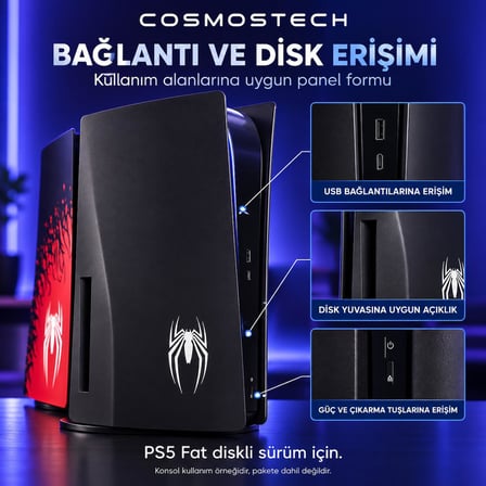 Cosmostech PS5 Fat CD Edition Uyumlu Konsol Koruyucu Kapak Seti CS5-025 – PlayStation 5 CD Sürüm Yan Panel Faceplate Spider Desenli