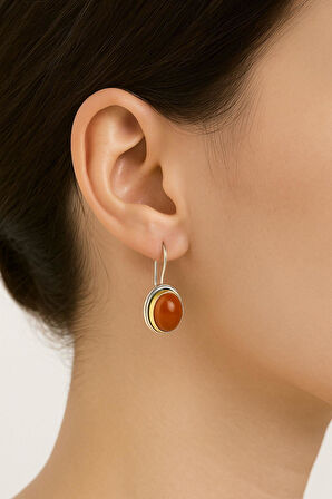 Sarma Serisi Kırmızı Akik Taşlı El İşi Kadın Otantik Gümüş Küpe