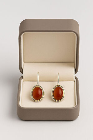 Sarma Serisi Kırmızı Akik Taşlı El İşi Kadın Otantik Gümüş Küpe