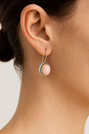 Sarma Serisi Pembe Kuvars Taşlı El İşi Kadın Otantik Gümüş Küpe