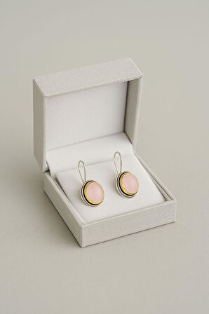 Sarma Serisi Pembe Kuvars Taşlı El İşi Kadın Otantik Gümüş Küpe