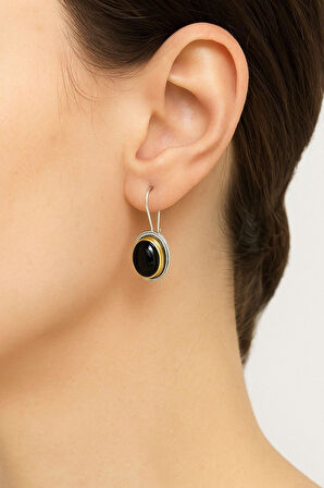 Sarma Serisi Siyah Oniks Taşlı El İşi Kadın Otantik Gümüş Küpe