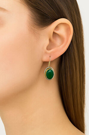 Sarma Serisi Yeşil Akik Taşlı El İşi Kadın Otantik Gümüş Küpe