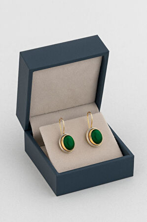 Sarma Serisi Yeşil Akik Taşlı El İşi Kadın Otantik Gümüş Küpe