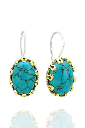 Lale Serisi El İşi Firuze Turkuaz Taşlı  Gümüş Kadın Küpe