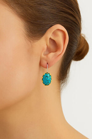 Lale Serisi El İşi Firuze Turkuaz Taşlı  Gümüş Kadın Küpe