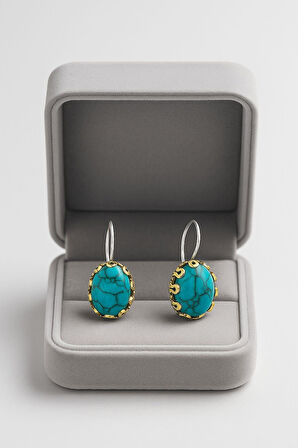 Lale Serisi El İşi Firuze Turkuaz Taşlı  Gümüş Kadın Küpe