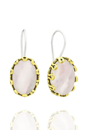 Lale Serisi El İşi Pembe Kuvars Taşlı Gümüş Kadın Küpe