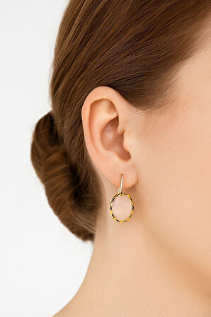 Lale Serisi El İşi Pembe Kuvars Taşlı Gümüş Kadın Küpe