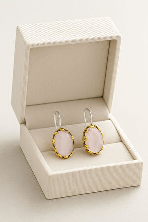 Lale Serisi El İşi Pembe Kuvars Taşlı Gümüş Kadın Küpe