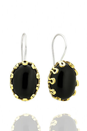 Lale Serisi El İşi Siyah Oniks Taşlı Gümüş Kadın Küpe