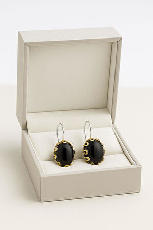 Lale Serisi El İşi Siyah Oniks Taşlı Gümüş Kadın Küpe