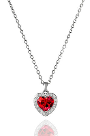 Gümüş Rodyumlu Pırlanta Modeli Pembe Zirkon Taşlı Kalp Kolye