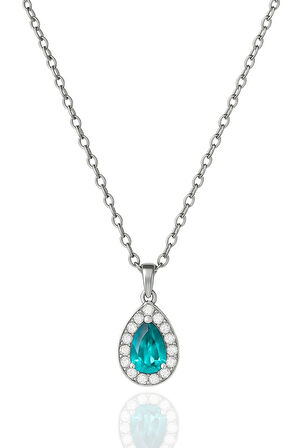 Minera Serisi 925 Ayar Gümüş Pırlanta Modeli Zirkon Taşlı Damla Kolye