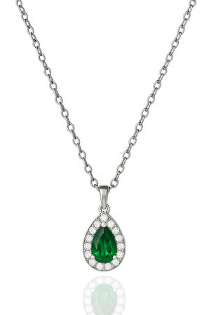 Minera Serisi 925 Ayar Gümüş Pırlanta Modeli Zirkon Taşlı Damla Kolye