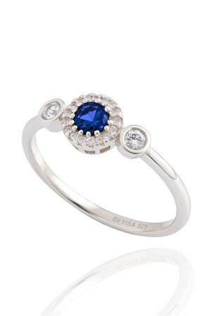 Minera Serisi 925 Ayar Gümüş Mavi Safir Zirkon Taşlı Yuvarlak Yüzük