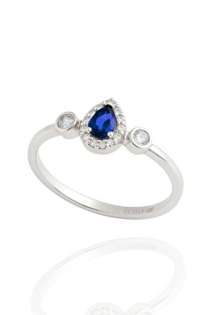 Minera Serisi 925 Ayar Gümüş Mavi Safir Zirkon Taşlı Damla Yüzük