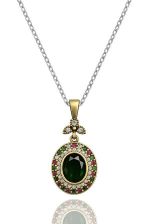 Didar Serisi Oval Renk Seçenekli Zirkon Taşlı Gümüş Kadın Kolye