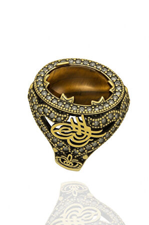 Sultani Serisi Kaplan Gözü Taşlı Otantik 925 Ayar Gümüş Kadın Yüzük 