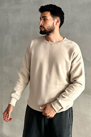 Erkek Bisiklet Yaka Oversize Sweatshirt