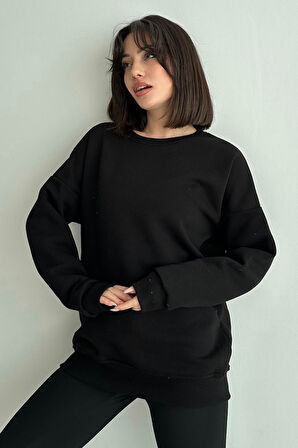 Kadın Bisiklet Yaka Oversize Sweatshirt