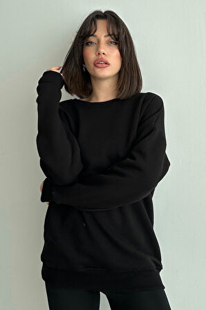 Kadın Bisiklet Yaka Oversize Sweatshirt