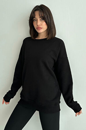 Kadın Bisiklet Yaka Oversize Sweatshirt