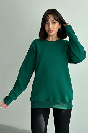 Kadın Bisiklet Yaka Oversize Sweatshirt