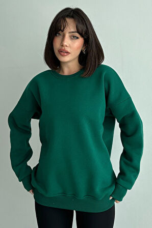 Kadın Bisiklet Yaka Oversize Sweatshirt