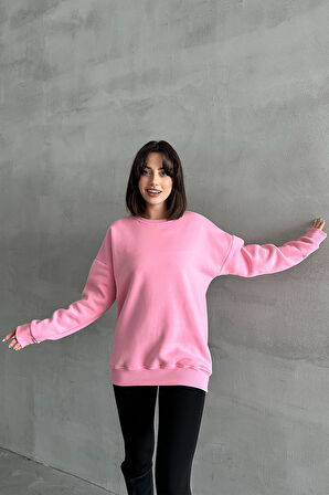 Kadın Bisiklet Yaka Oversize Sweatshirt