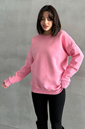 Kadın Bisiklet Yaka Oversize Sweatshirt