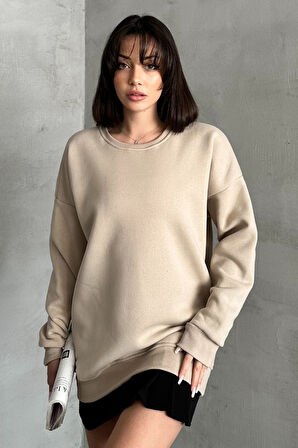 Kadın Bisiklet Yaka Oversize Sweatshirt