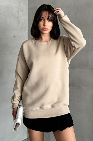 Kadın Bisiklet Yaka Oversize Sweatshirt