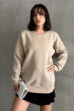 Kadın Bisiklet Yaka Oversize Sweatshirt