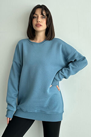 Kadın Bisiklet Yaka Oversize Sweatshirt