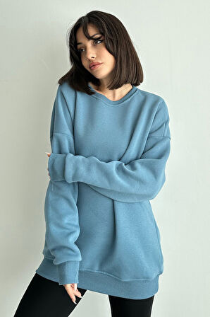 Kadın Bisiklet Yaka Oversize Sweatshirt