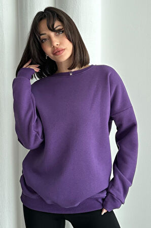 Kadın Bisiklet Yaka Oversize Sweatshirt