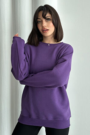 Kadın Bisiklet Yaka Oversize Sweatshirt